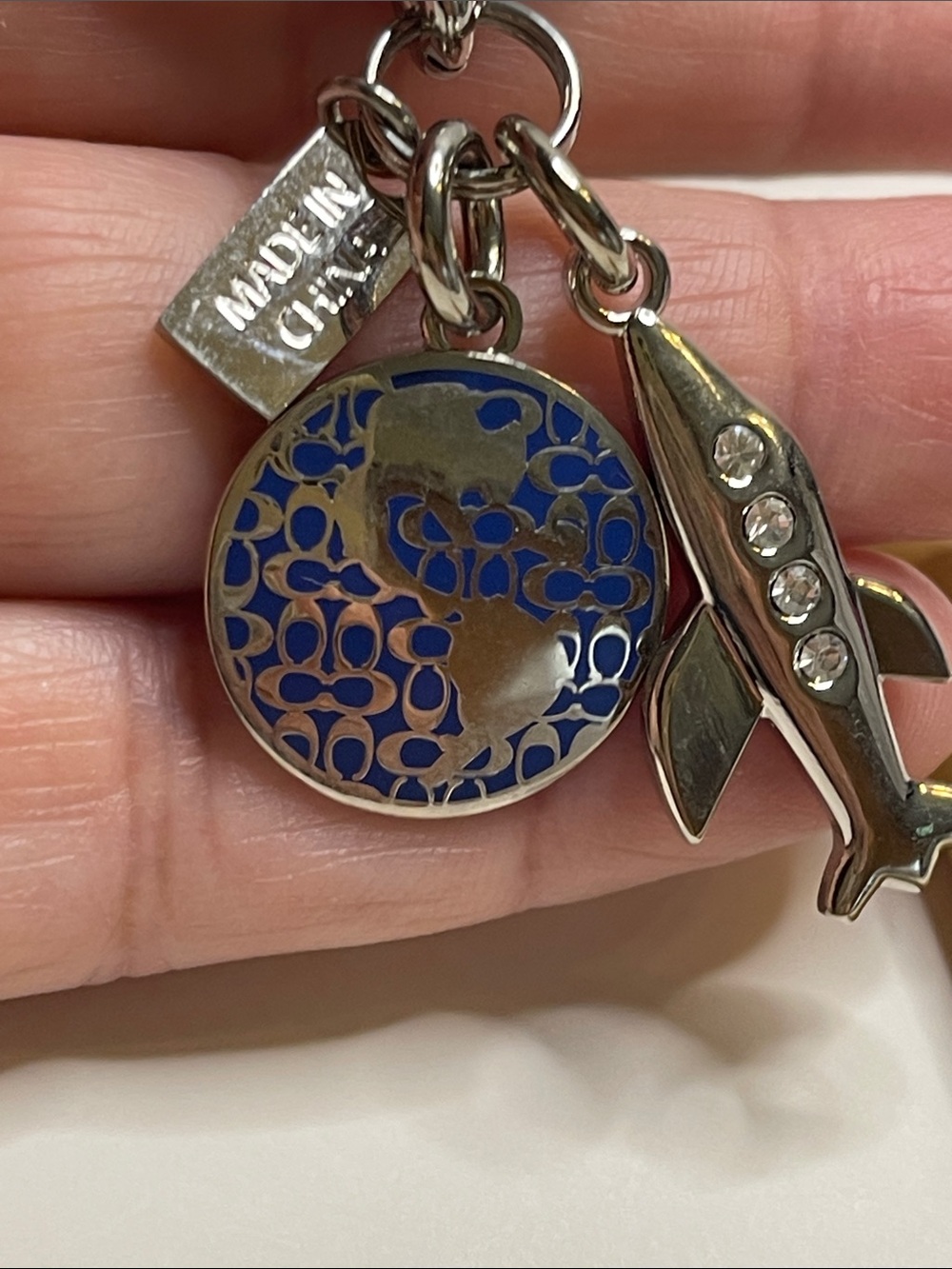 Coach Silver Keyring with Blue Enamel Globe & Plane Charm and Coach Pen
